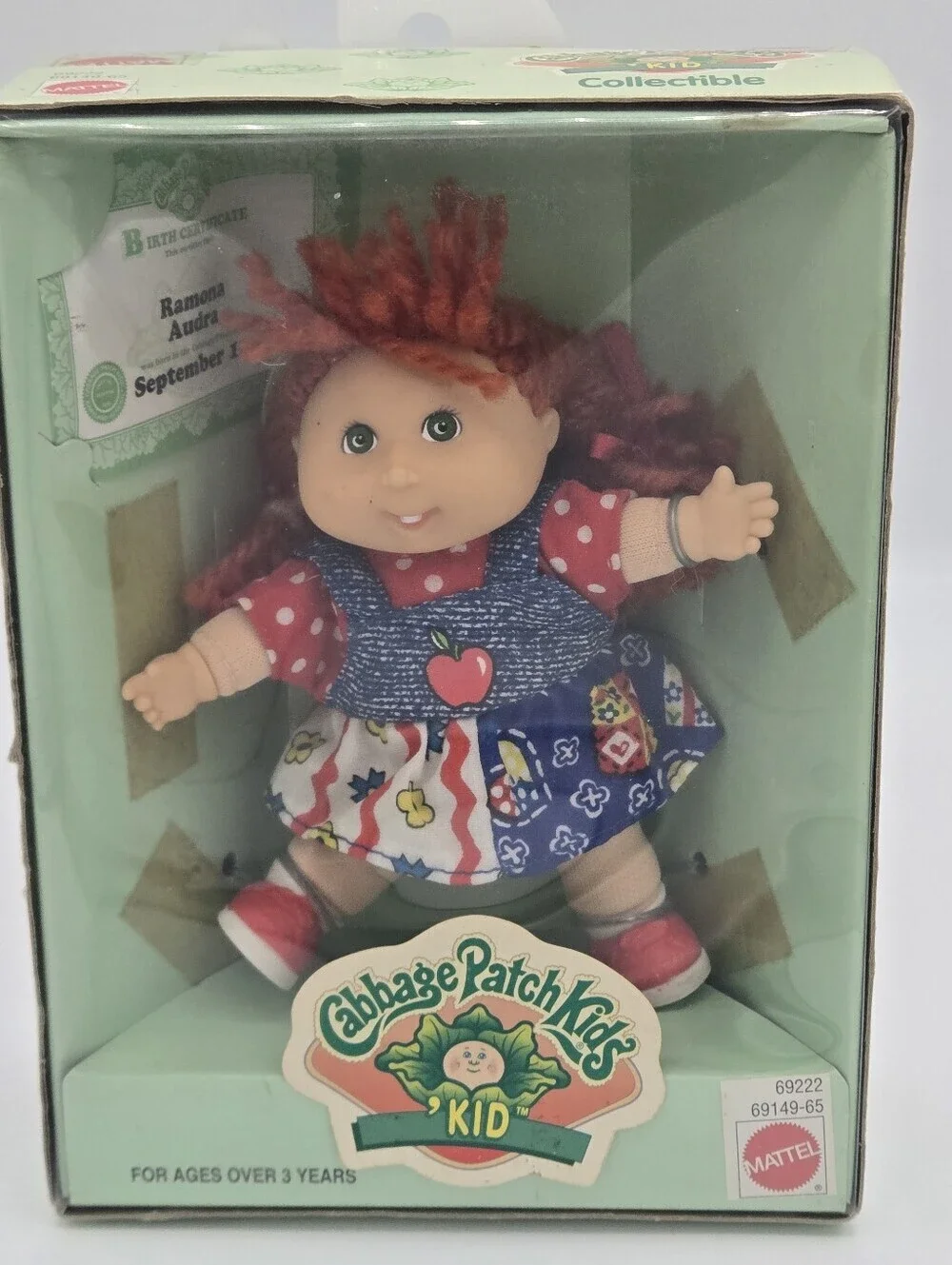 Vintage 1995 Mattel Cabbage Patch Kids 4.5” Baby Doll Ramona Audra DOB Sept 19